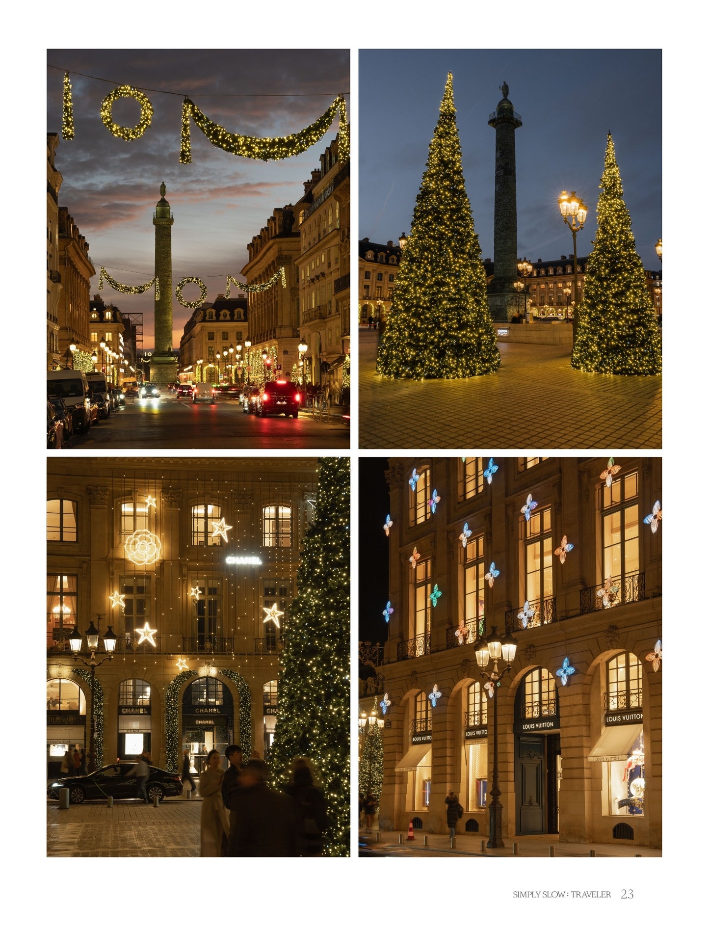 A Guide to Paris at Christmas - page with photos of the Christmas lights in the 1er Arrondissement, by Simply Slow Traveler