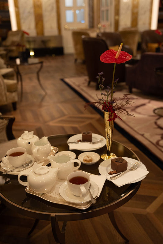 Tea time with the famous Imperial Torte cubes at the Imperial Bar in Vienna