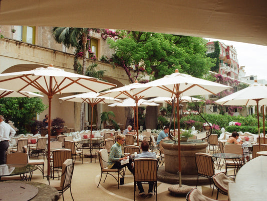 A restaurant terrace in Positano, in the Amalfi Coast