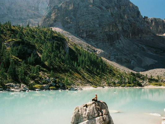 Lago di Sorapis, in the Dolomites, with its glacial blue waters