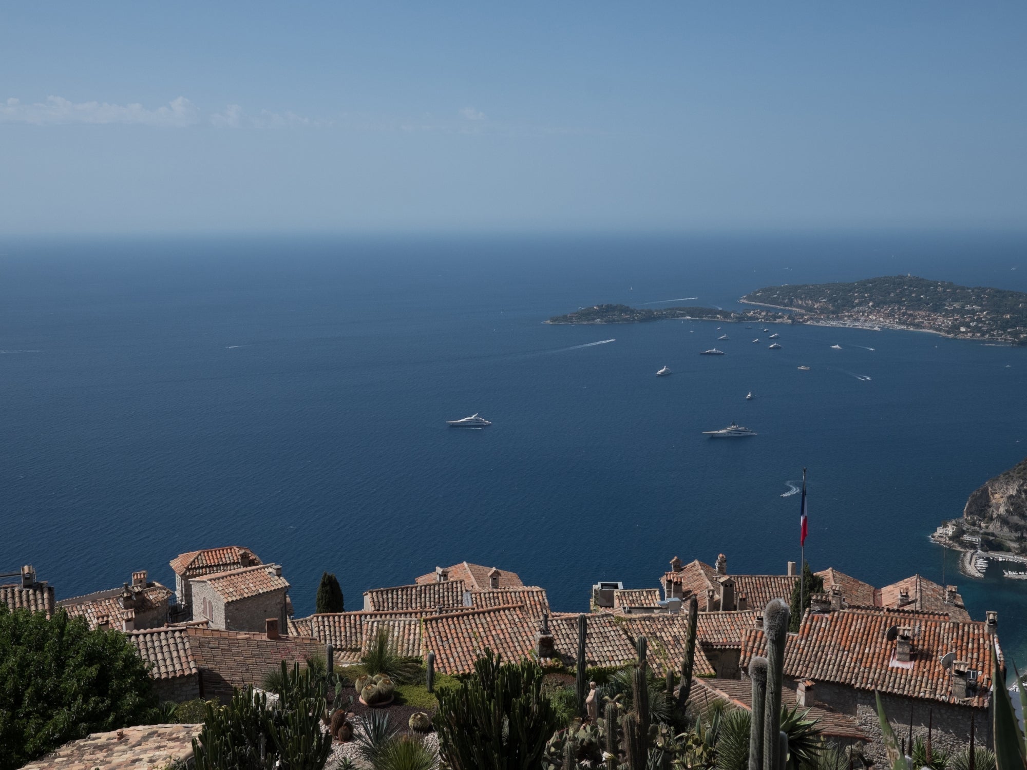 Views of the Mediterranean and the yachts from the Exotic Garden in Èze, a medieval village on the French Riviera