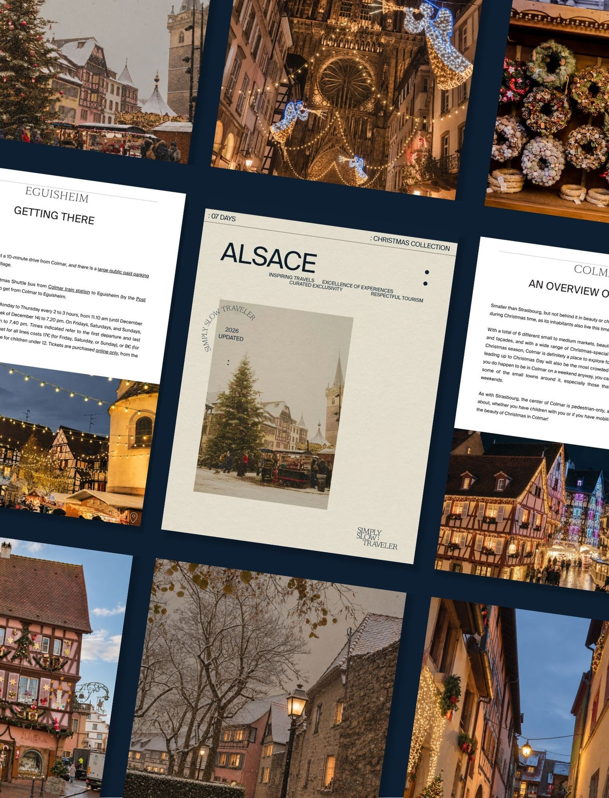 An overview of some of the pages inside the Guide to Alsace at Christmas time, by Simply Slow Traveler