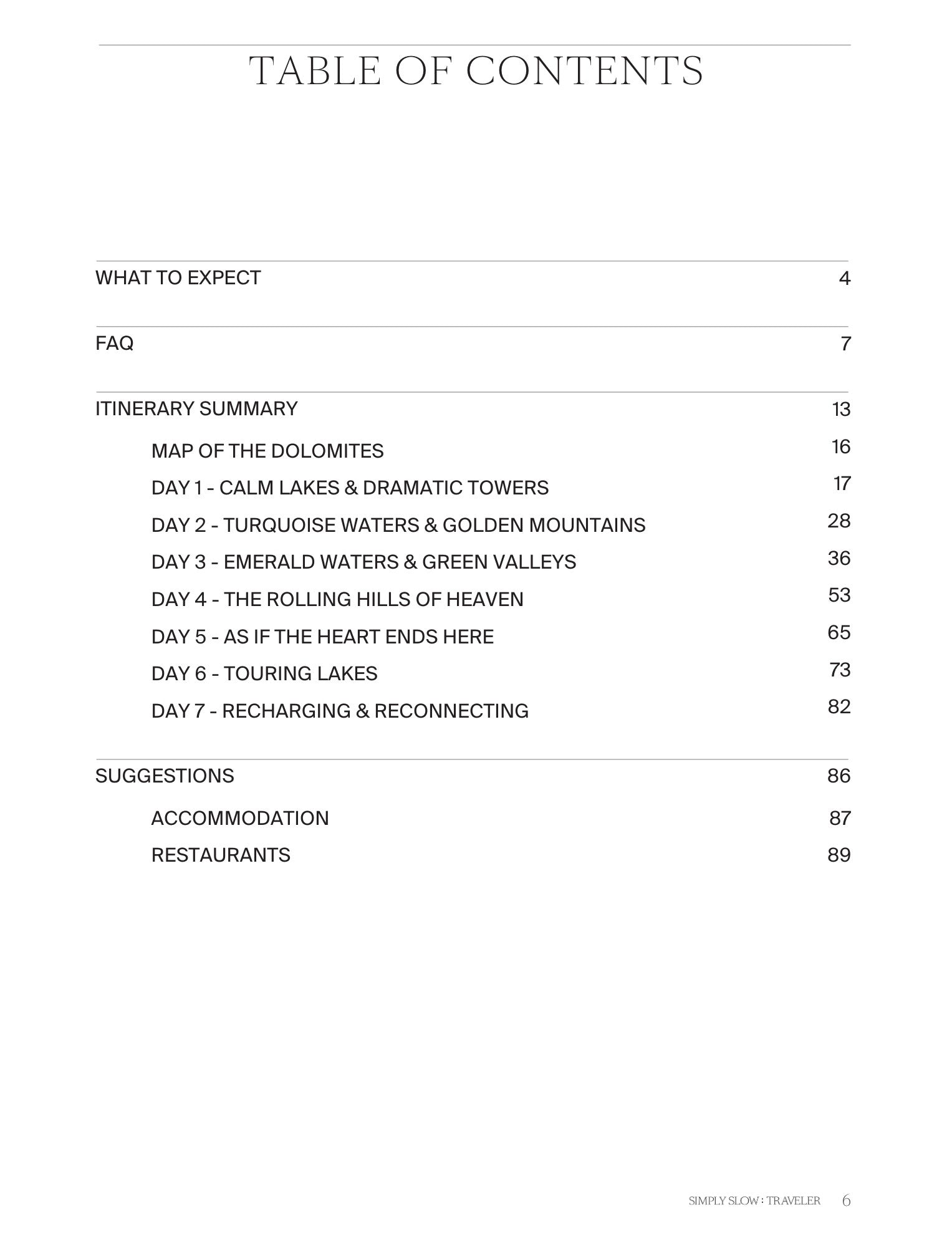 A Guide to the Dolomites - page with Table of Contents, by Simply Slow Traveler