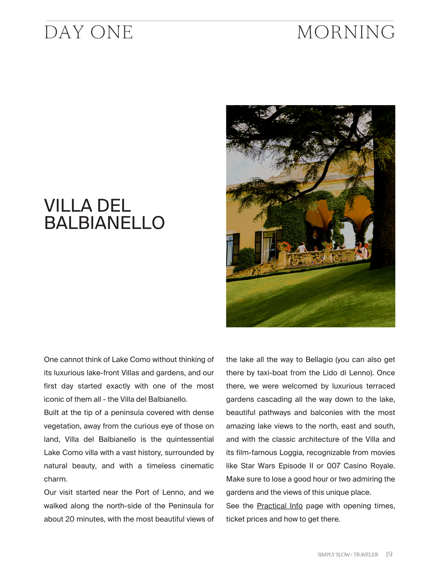 A Guide to Lake Como - page dedicated to a visit to Villa Del Balbianello, by Simply Slow Traveler