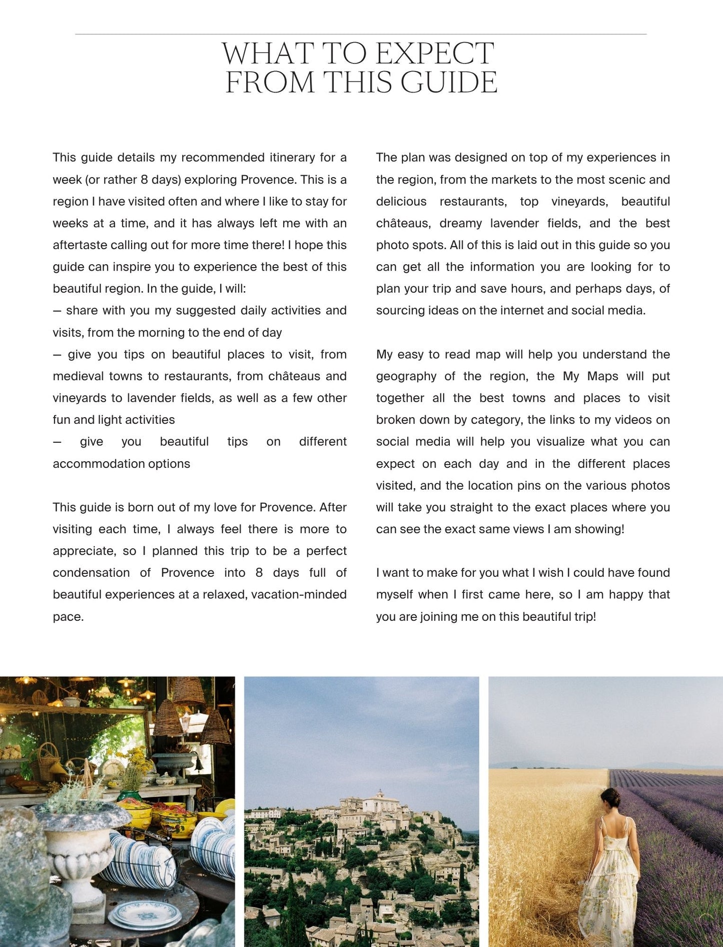 'What to Expect' page of the Guide to Provence in 8 Days by Simply Slow Traveler