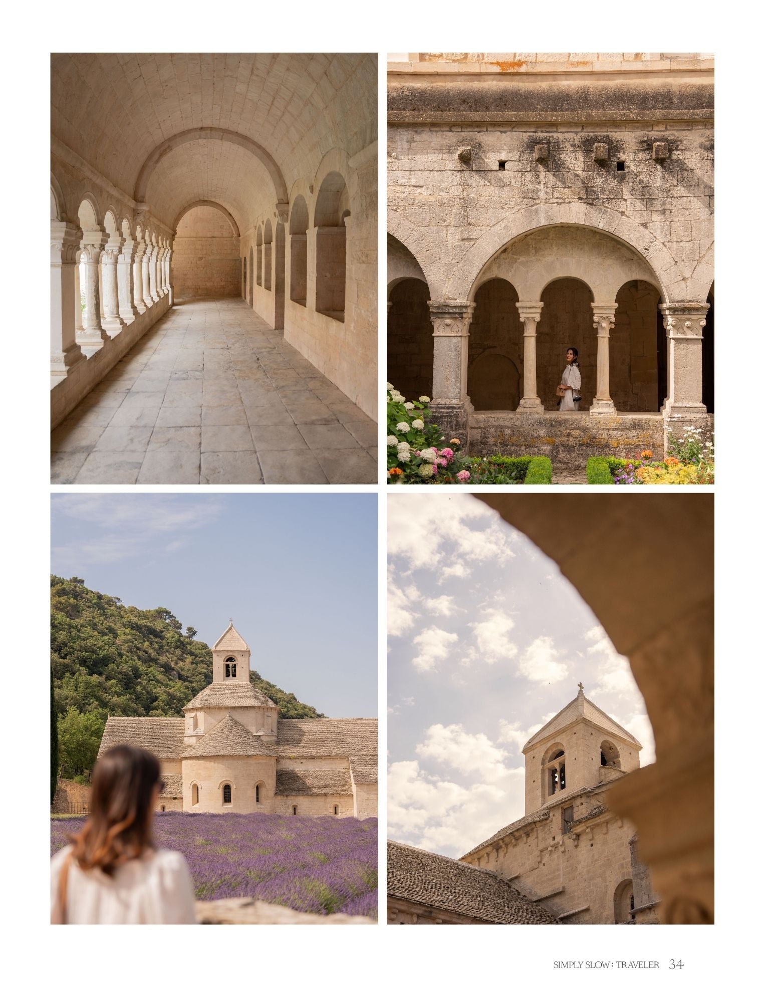 A page with four photos of Abbaye de Sénanque from the Guide to Provence in 8 Days by Simply Slow Traveler