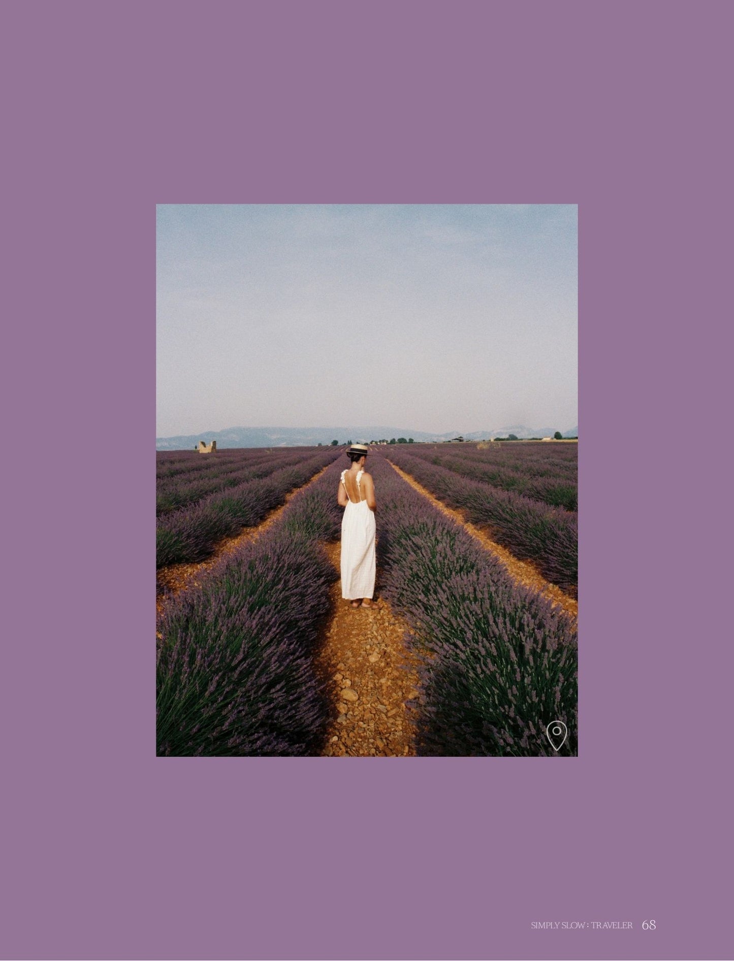 A page a photo of a lavender field in Valensole, in late June, from the Guide to Provence in 8 Days by Simply Slow Traveler