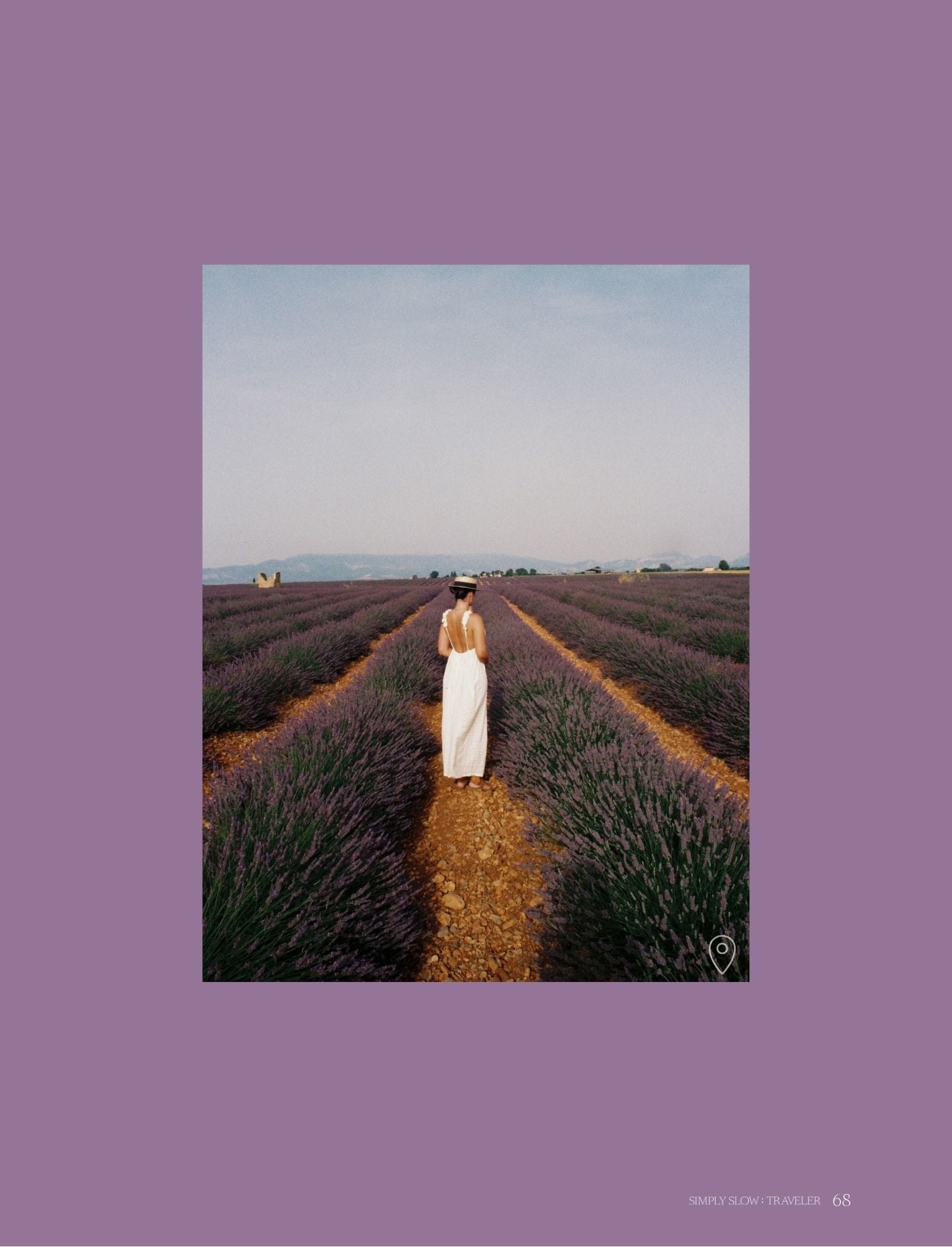 A page a photo of a lavender field in Valensole, in late June, from the Guide to Provence in 8 Days by Simply Slow Traveler