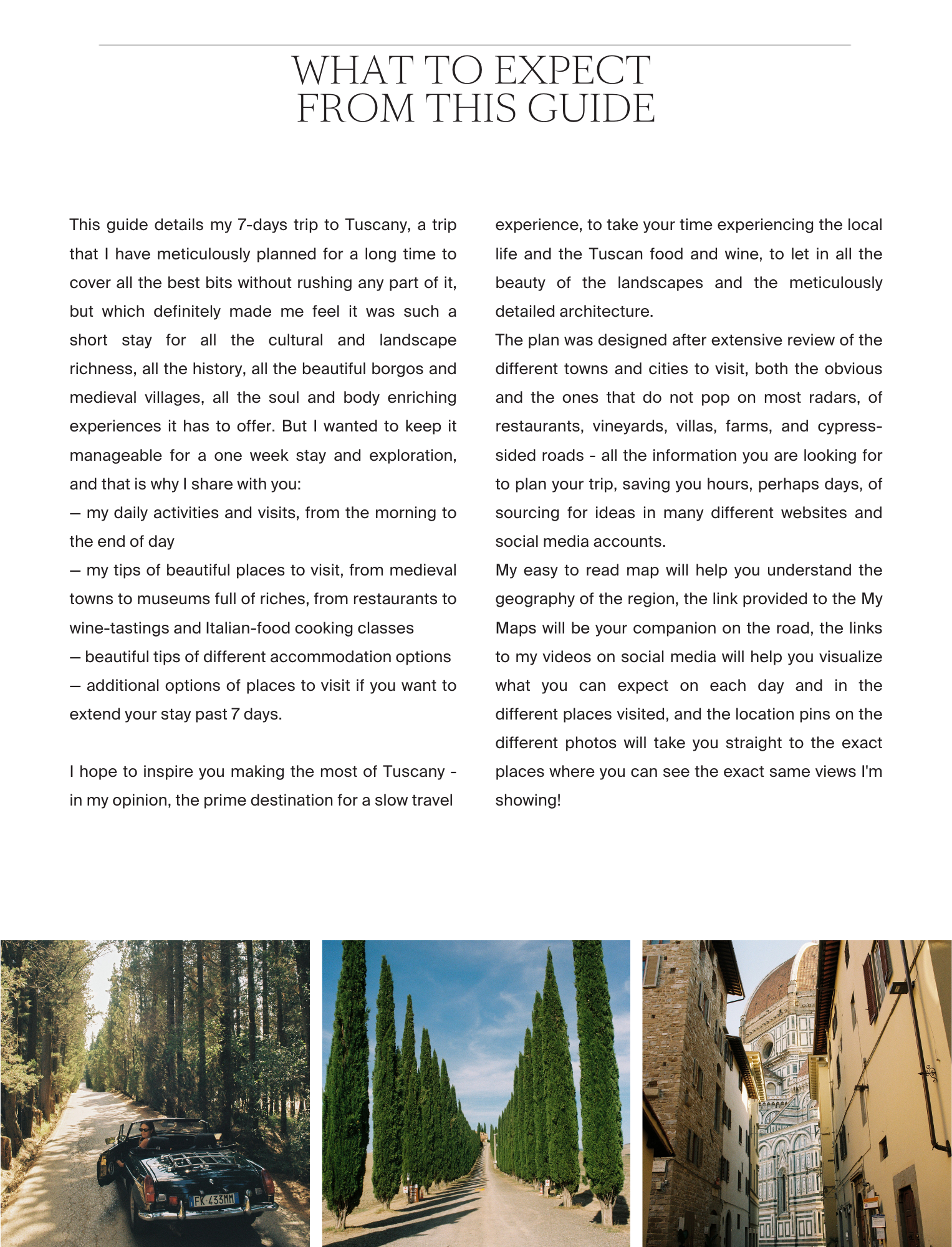A Guide to Tuscany - the 'What to Expect' page, by Simply Slow Traveler