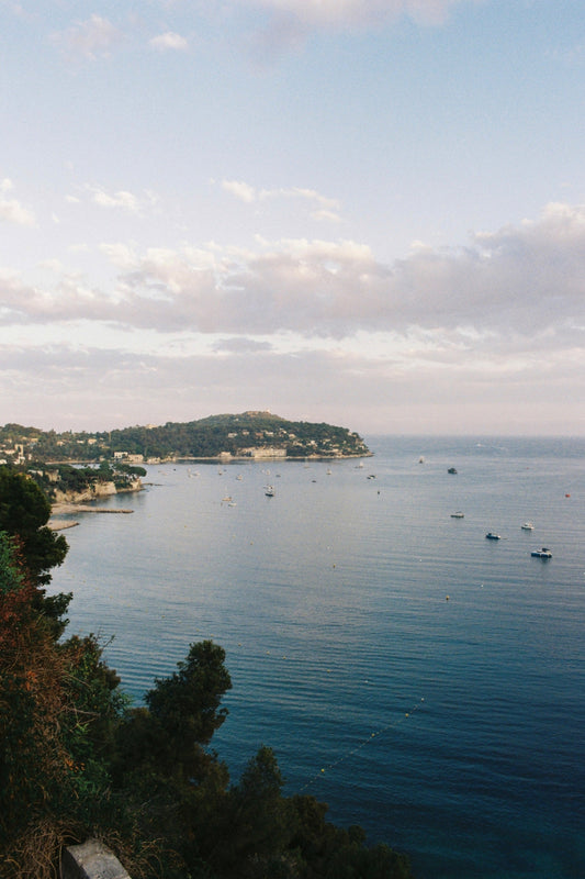 Views of the Mediterranean and the yachts at bay at sunset in the South of France