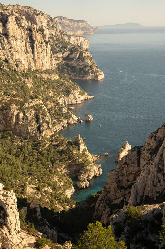 The coastline of Parc National des Calanques on a late afternoon seen from the top of Bélvedere de Sugiton