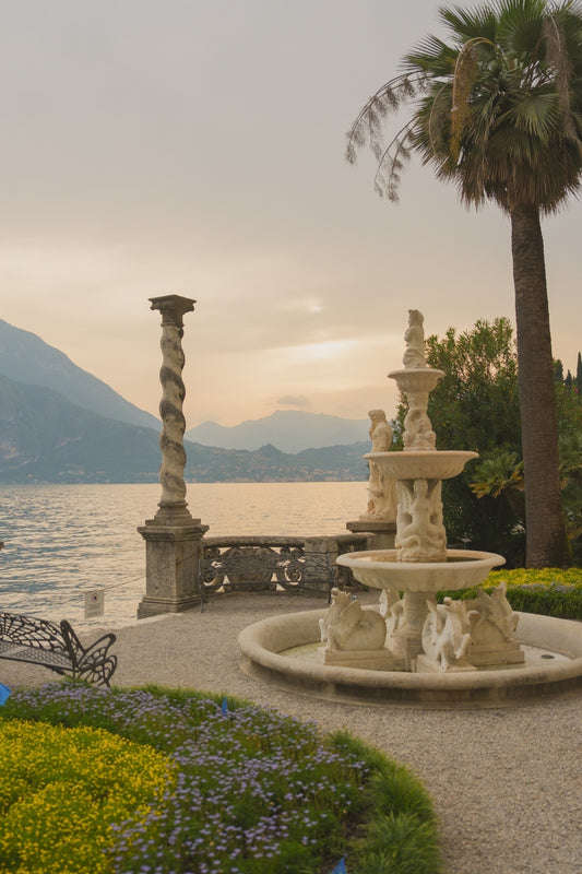 A fountain by the lake in Villa Monastero, in Varenna, Lake Como