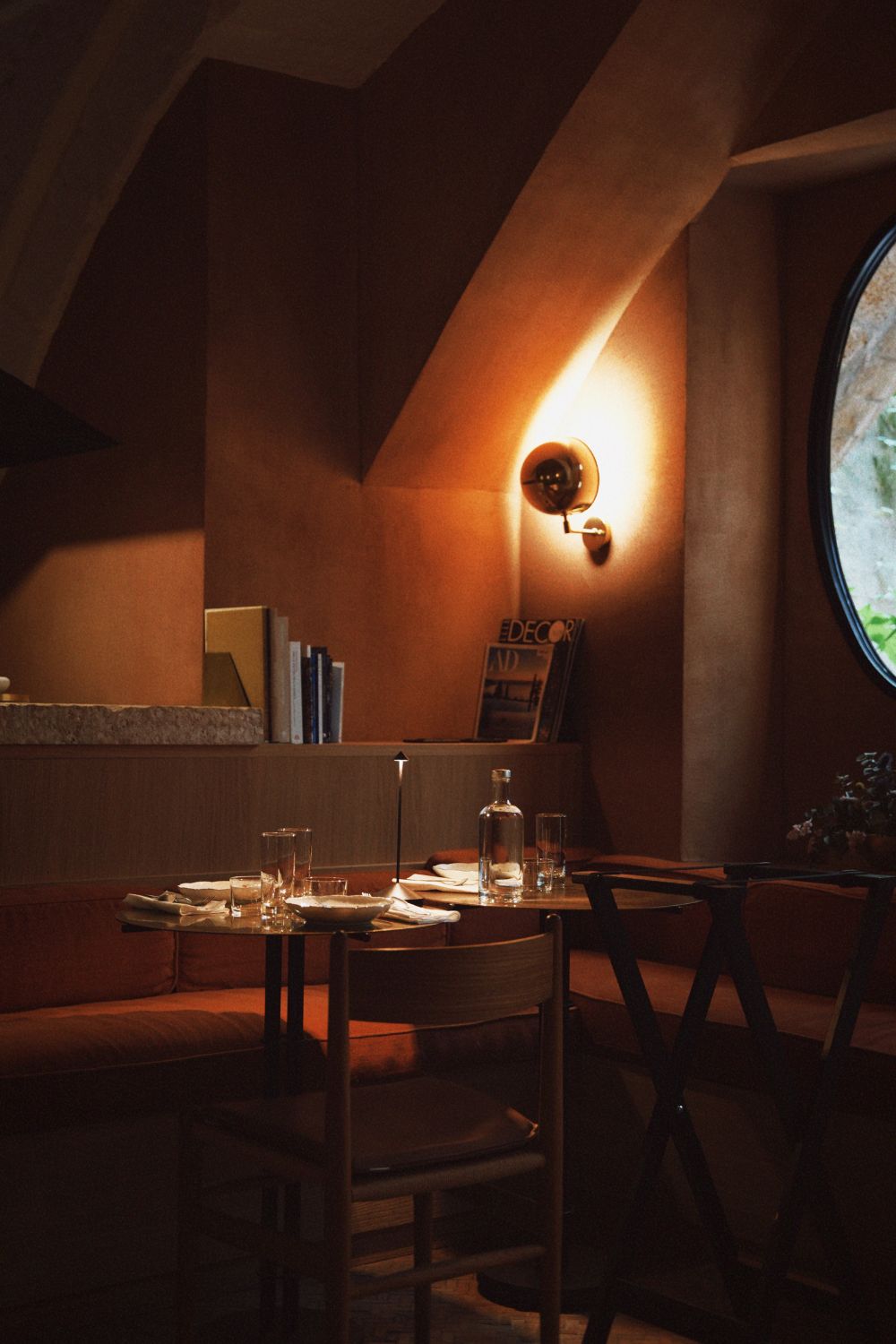 Dark orange restaurant room.